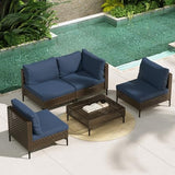 Grand patio 7-Piece Boho Wicker Conversation Set in Cream, Featuring a Sectional Sofa, Water-Resistant Thick Cushions, and Coffee Table