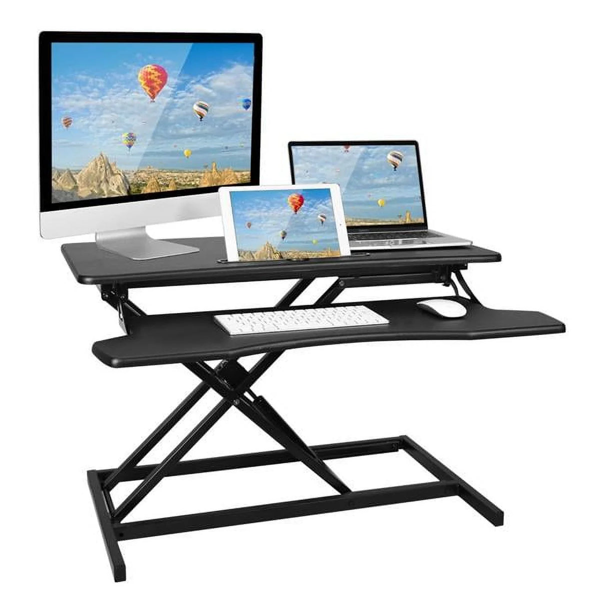 Adjustable Dual-Monitor Laptop Desk Riser with Convertible Sit-Stand Workstation Design, Black