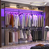 Aheaplus Industrial Pipe Clothing Rack with LED Lights & Shelves, Reversible 79.7in Heavy-Duty Garment Wardrobe for Walk-In Closet, Black