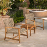 Christopher Knight Home Hampton 2-Piece Outdoor Wicker Club Chair Set with Acacia Wood Frames, Natural Stained / Grey