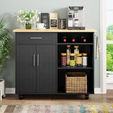 Shintenchi Rolling Kitchen Island Cart with Large Worktop, Cabinet Storage, Drawers, Towel Rack and Wheeled Side-Table Design, White
