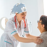 Bee and Spring Blossom Scrub Surgical Hat with Button-Compatible Cycling Design and Cotton Sweatband