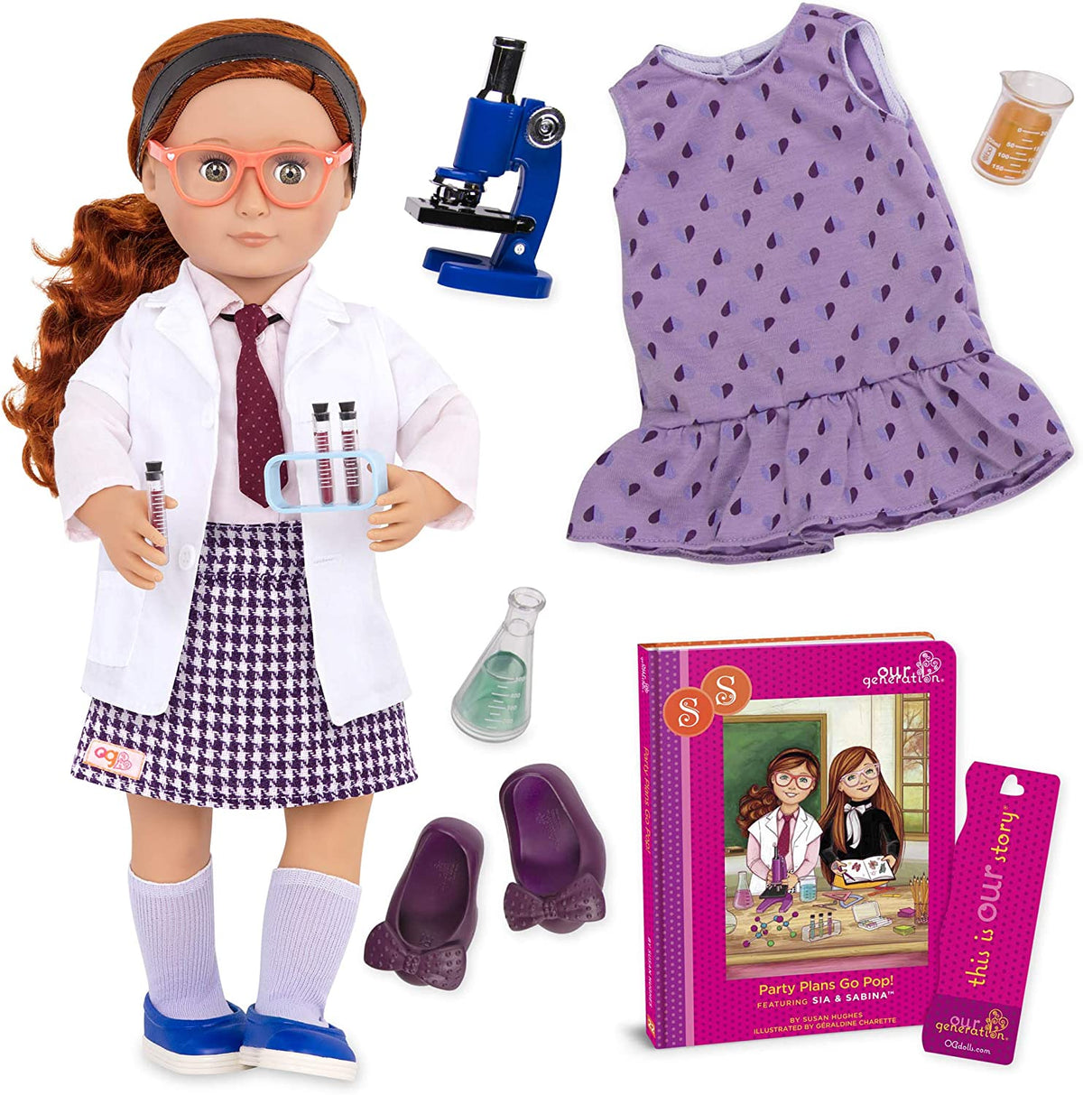 Our Generation Sia 18 Deluxe Posable Twin Science Fashion Doll by Battat, with Book and Accessories, Ages 3 Years and Up