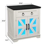White Farmhouse End Table and Nightstand with Charging Station and LED Lights for Living Room or Bedroom