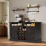 YITAHOME 47-Inch Farmhouse Buffet Cabinet with Power Outlet and Floating Shelves, Multi-Functional Kitchen and Living Room Storage Sideboard, Rustic Brown