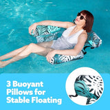 Sloosh Inflatable Pool Lounge Chair with Plant Pattern, Floating Hammock Mat for Adults, Water Raft for Pool, Beach and Summer Parties
