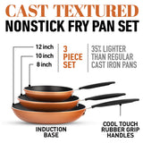 Gotham Steel Diamond 3-Piece Copper-Cast Frying Pan Collection with Nonstick Cookware Surfaces