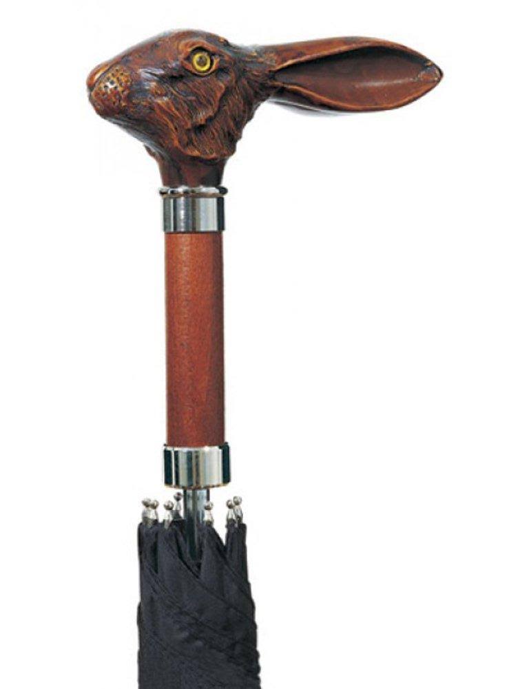 Self-Opening Italian Umbrella with Beechwood Jack Rabbit Handle and Protective Sheath