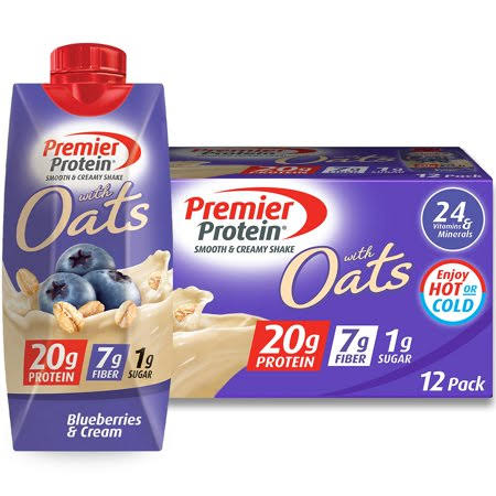 12-Pack Premier Protein Blueberries & Cream Shakes with Oats, 20g Protein, 11.5 fl oz Each