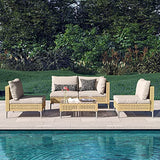 Grand patio 7-Piece Boho Wicker Conversation Set in Cream, Featuring a Sectional Sofa, Water-Resistant Thick Cushions, and Coffee Table