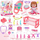 25-Piece Baby Doll Care Playset with 14 Doll Toys, Cradle, High Chair, Milk Bottle, Pacifier and Diaper for Girls and Boys Ages 3, 4, 5, 6+