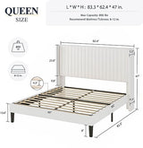 Allewie Queen Velvet Platform Bed with Vertical Channel-Tufted Wingback Headboard, Strong Wooden Slats, No Box Spring Required, Easy Assembly, Black