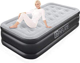 EZ Inflate Twin Air Mattress with Built-In Pump, Double-High Waterproof Design and Flocked Top for Camping or Travel