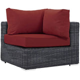 Modern Urban Outdoor Patio Corner Sofa Chair with Sunbrella Rattan Wicker Construction for Balcony or Garden, Red