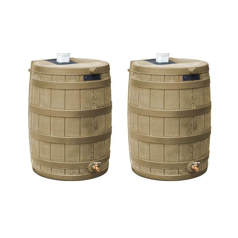 2-Pack Good Ideas Rain Wizard 50-Gallon Rain Barrels for Water Collection, Khaki