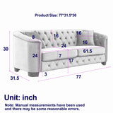 77-Inch Velvet Chesterfield Sofa with Tufted Backrests, Nailhead Arms and 2 Cushions, 3-Seater Living Room Furniture in Grey