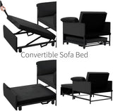 Convertible 3-in-1 Sleeper Sofa Bed with Pullout Bed and Side Pocket, Black Futon Loveseat for Living Room, Bedroom or Small Spaces