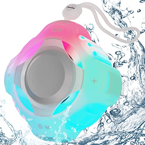IPX7 Waterproof Bluetooth Shower Speaker with Dynamic Lights, TWS Mode, Loud Stereo Audio & Robust Bass, Portable Wireless Speaker with 24H Playtime for Beach, Kayak or Travel