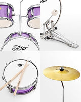 Eastar 3-Piece Kids Drum Set with 14-Inch Bass Drum, Adjustable Throne, Cymbal, Pedal, and 2 Pairs of Drumsticks, Metallic Sky Blue