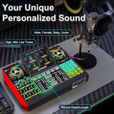 Podcast Microphone and Audio Mixer Bundle with 3.5mm Condenser Mic, Live Sound Card, Voice Changer and Denoise, Equipment for PC and Phone Streaming, Singing and Gaming