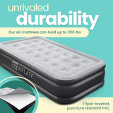 EZ Inflate Twin Air Mattress with Built-In Pump, Double-High Waterproof Design and Flocked Top for Camping or Travel