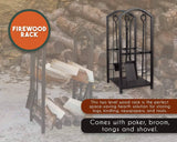 Juvale Firewood Rack with 4 Fireplace Tools and Indoor Log Holder