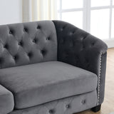 77-Inch Velvet Chesterfield Sofa with Tufted Backrests, Nailhead Arms and 2 Cushions, 3-Seater Living Room Furniture in Grey