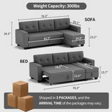 Modern L-Shaped Sleeper Sectional Sofa with Pull-Out Bed, Storage Chaise and Convertible Fabric Upholstery for Living Rooms, Apartments and Small Spaces, Dark Gray