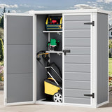 DWVO 5 x 3ft Gray Resin Outdoor Storage Shed with Floor, Window, Waterproof Construction, and Lockable Door for Garden, Yard, or Patio