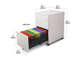 Aurora FC-102WT Modern Soho 2-Drawer Mobile File Cabinet, Fully Assembled Metal Storage with Lock and Key, White
