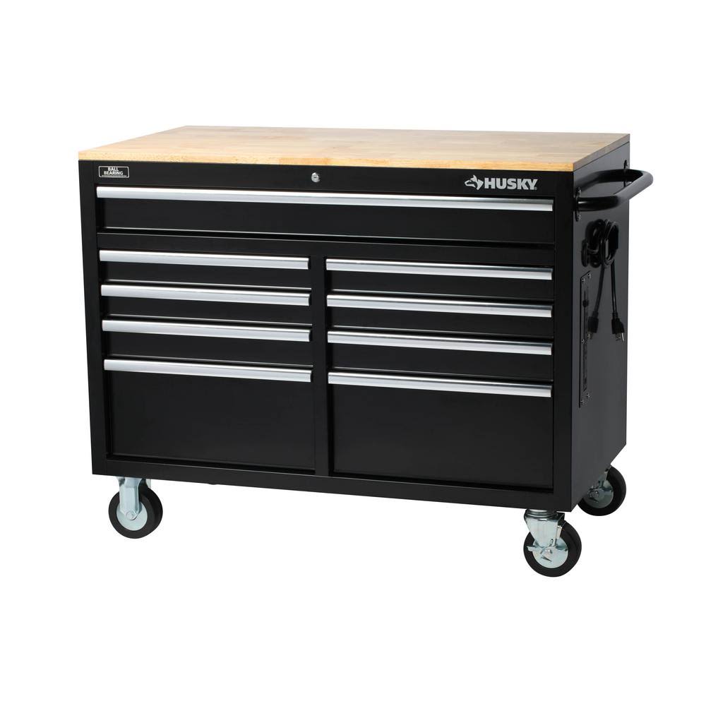 Husky 46-Inch Mobile Workbench with 9 Drawers, Black