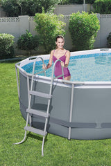 Bestway Power Steel 56655E Above-Ground Swimming Pool Set, 16ft x 10ft x 42in Oval Frame with 1000 GPH Filter Pump, Ladder, and Cover
