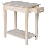 Narrow Transitional End Table in Natural Wood, Featuring One Drawer by Pemberly Row