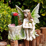 Hand-Painted Resin Fairy Planter Figurine, 11.2-Inch Girl Flower Pot for Succulents and Outdoor Patio, Lawn or Yard Decor
