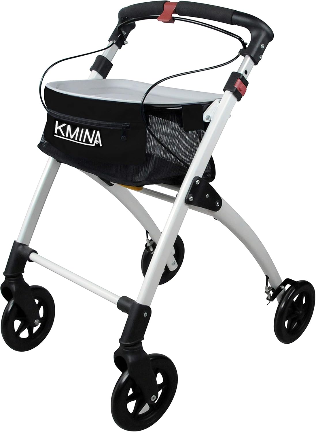 KMINA PRO Lightweight Folding Rollator for Seniors, Narrow 4-Wheel Indoor Walker in Black