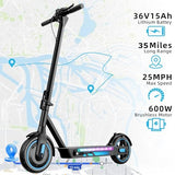 Foldable Adult Electric Scooter with APP Control, 19/25 Mph Max Speed and 21/25/35 Miles Range, 350/500/600W Motor, 8.5/10 Inflatable Tires, UL 2272 Certified