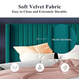 Allewie Queen Velvet Platform Bed with Vertical Channel-Tufted Wingback Headboard, Strong Wooden Slats, No Box Spring Required, Easy Assembly, Black