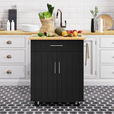 Shintenchi Rolling Kitchen Island Cart with Large Worktop, Cabinet Storage, Drawers, Towel Rack and Wheeled Side-Table Design, White