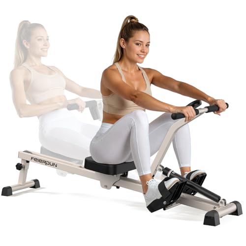 Foldable Feierdun Hydraulic Rowing Machine for Home with 12 Resistance Levels and 300 LBS Capacity