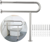 Munzong Toilet Support Rail for Bathroom Safety, 31.3 x 31.5 Inch Satin Brushed Nickel Stainless Steel Grab Bar with Leg, Knurled 1.25?? Tube