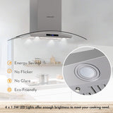 FIREGAS 36-Inch Island Range Hood with 450 CFM Ventilation, Chimney, Tempered Glass, 4 LED Lights, 3-Speed Touch Control, Permanent and Charcoal Filters