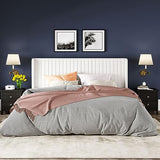 Allewie Queen Velvet Platform Bed with Vertical Channel-Tufted Wingback Headboard, Strong Wooden Slats, No Box Spring Required, Easy Assembly, Black