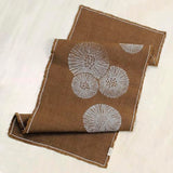 Cheyenne Burlap Linen Table Runner with Hand-Printed White Dandelion Design, 100% Linen, Fringed Edge, Prewashed, Pre-Shrunk, and Machine Washable, Chocolate Brown, 14 x 36