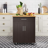 Shintenchi Rolling Kitchen Island Cart with Large Worktop, Cabinet Storage, Drawers, Towel Rack and Wheeled Side-Table Design, White