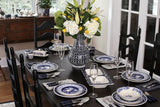 Euro Ceramica Blue Garden 16-Piece Stoneware Dinnerware Set, Oven Safe and Hand Painted, Service for 4, White and Blue Floral Vase Design