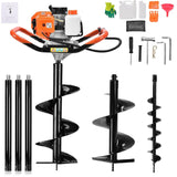 72CC Gas-Powered Post Hole Auger with 3KW 2-Stroke Engine, 4-, 8-, and 12-Inch Drill Bits, and 3 Extension Rods for Farm and Garden Planting