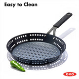 OXO Obsidian 12-Inch Carbon Steel Wok Pan, Pre-Seasoned with Removable Silicone Handle Holder, Induction and Oven Safe, Black