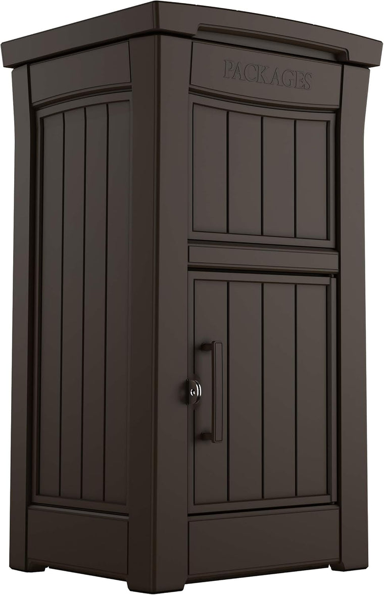 Keter Delivery Box with Lockable Porch Storage Compartment for Secure Package Protection, Brown