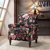 HULALA HOME Upholstered Wingback Accent Chair with Removable Cushion, Wood Legs and Nailhead Trim, Floral Living Room or Bedroom Armchair, Blue