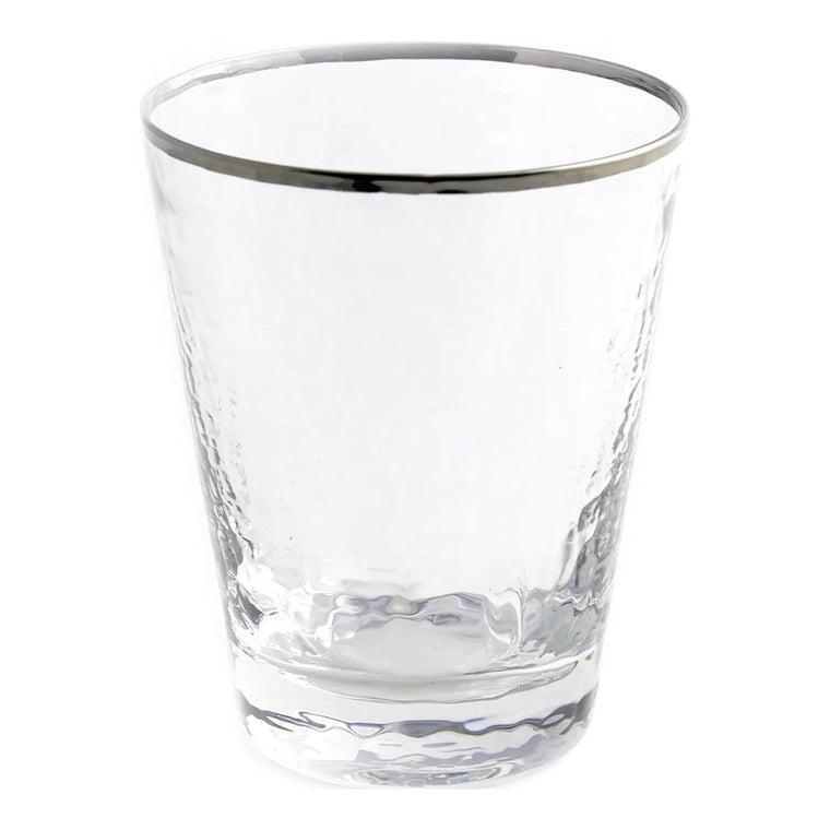 Silver Double Old Fashioned Glass Set with Metallic Split-P Rim Design